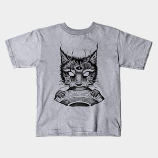 Cat and UFO (black version) Kids T-Shirt